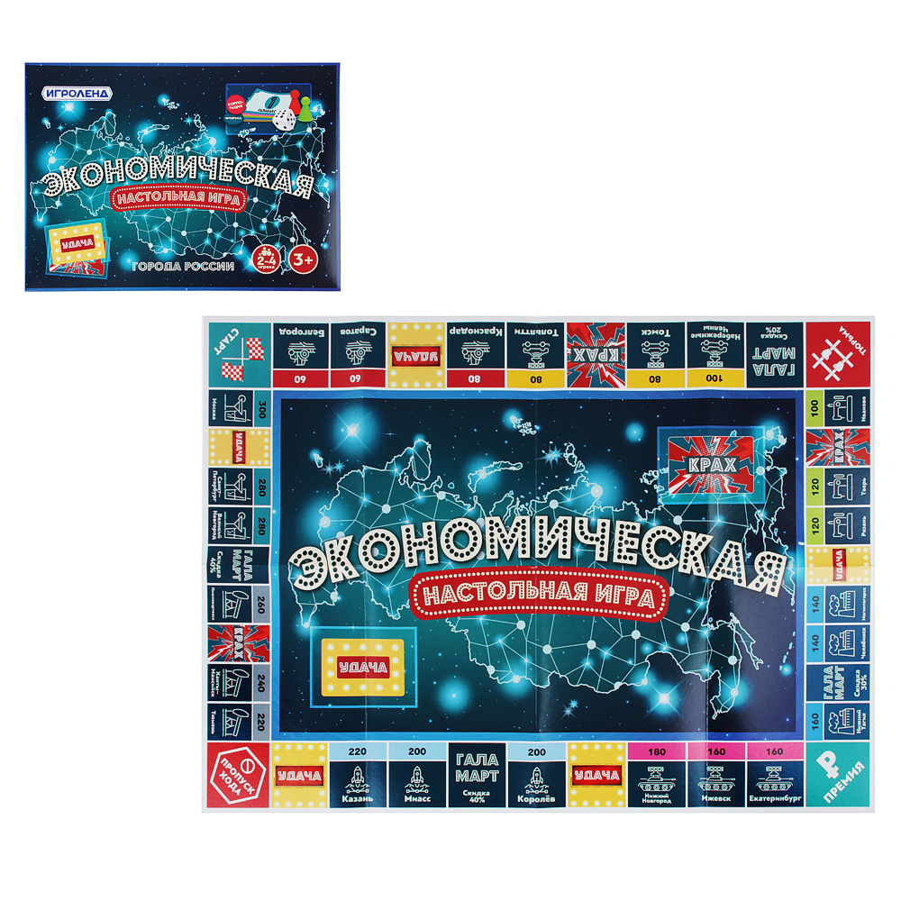ИГРОЛЕНД Игра-ходилка "Экономическая игра", картон, пластик, 26х17х4см, арт.№ 897-057
