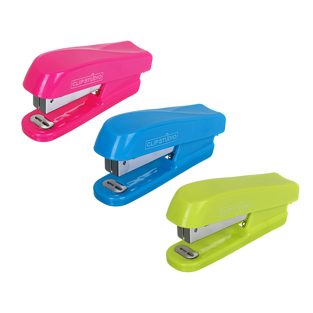 ClipStudio Степлер для скоб №24/6, на 20 листов, 10,2x4,8см, 3 цвета, в пластик. боксе, арт.№ 526-506