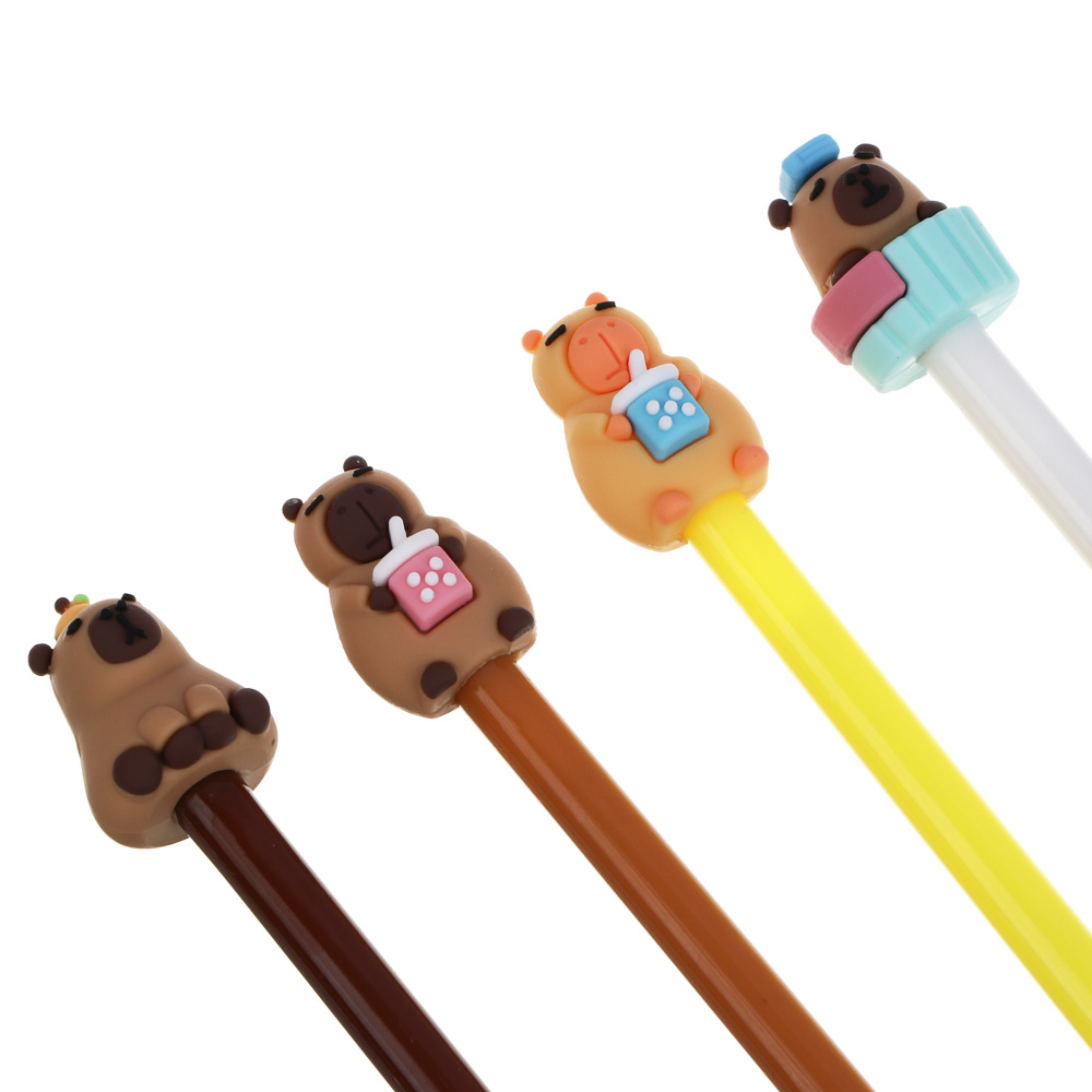 Ручка гелевая синяя, с наконечником в форме капибары, 4 дизайна, арт.№ 591-204