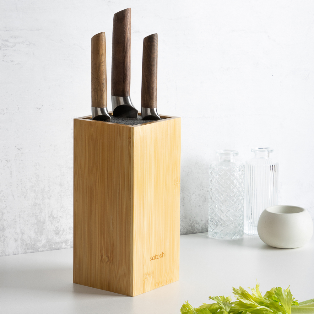 SATOSHI Бамбук Подставка для ножей 10х10х22,5см, полипропиленовые разделители, арт.№ 803-336