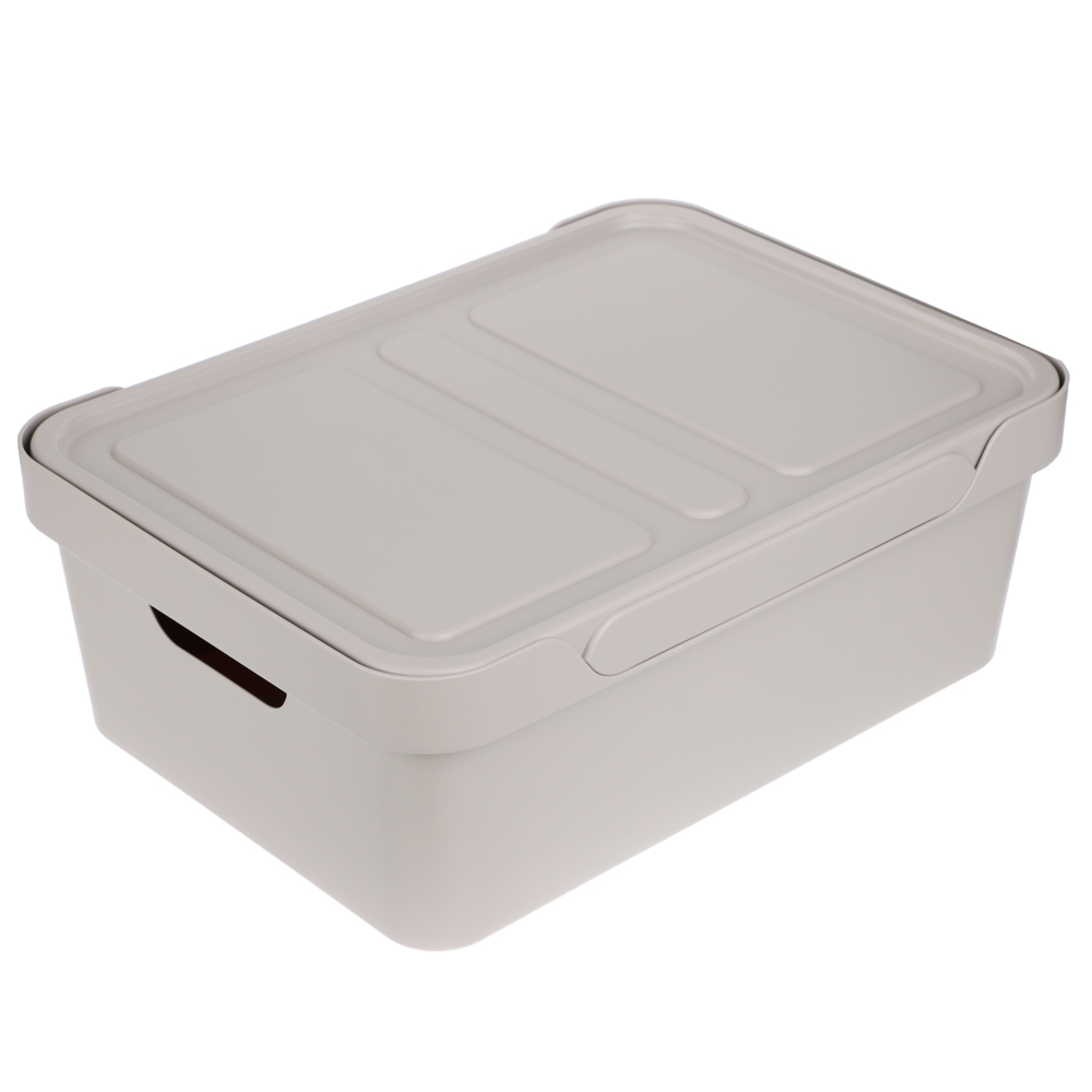Ящик с крышкой универсальный Luxe, 380х276х140мм, 12л, светло-бежевый, арт.№ 457-825