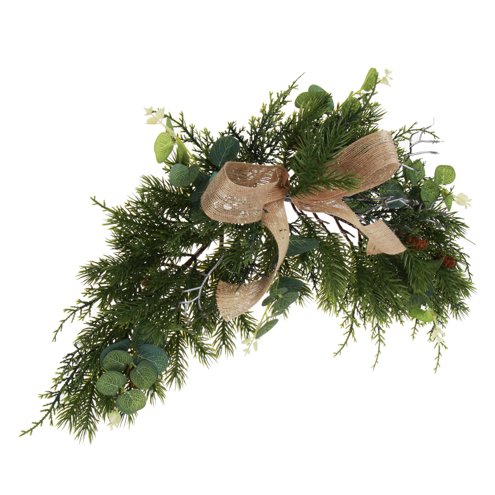 СНОУ БУМ Хвойное украшение с бантом, 60x10x23см, пластик, арт.№ 386-222