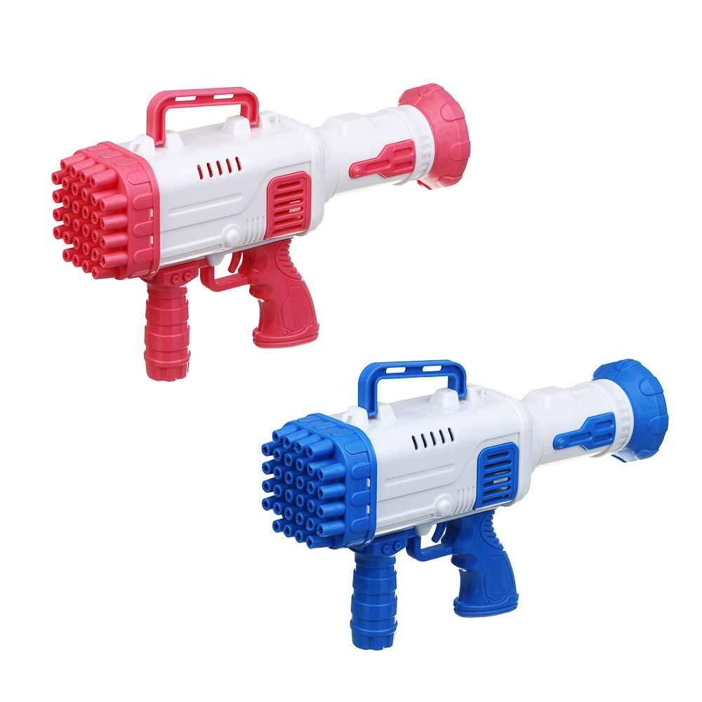 ИГРОЛЕНД Пулемет для мыльных пузырей, PP, 4хАА, 30 мл, мыльный раствор, 25,5х7х14,5 см, 2 цвета, арт.№ 460-038