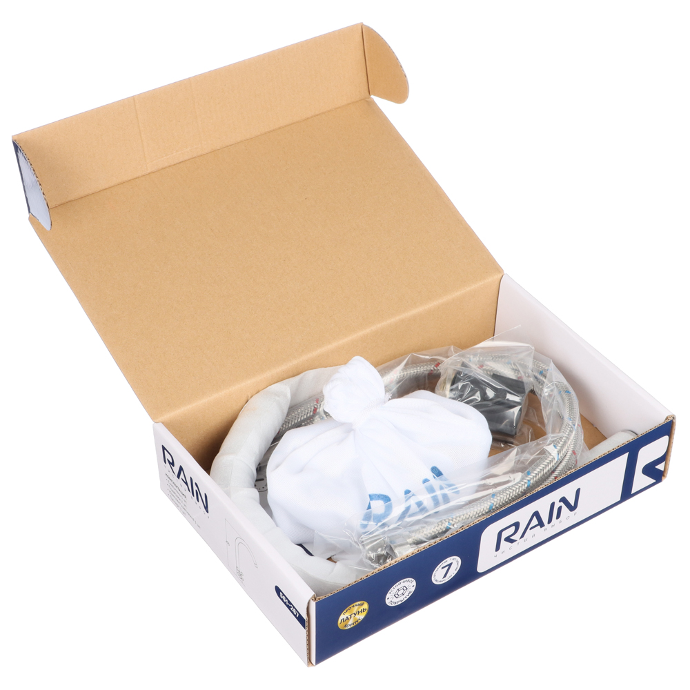 RAIN Смеситель для кухни Нефрит, поворотный излив, керам. кран-буксы 1/2, гайка, латунь, хром, арт.№ 561-267