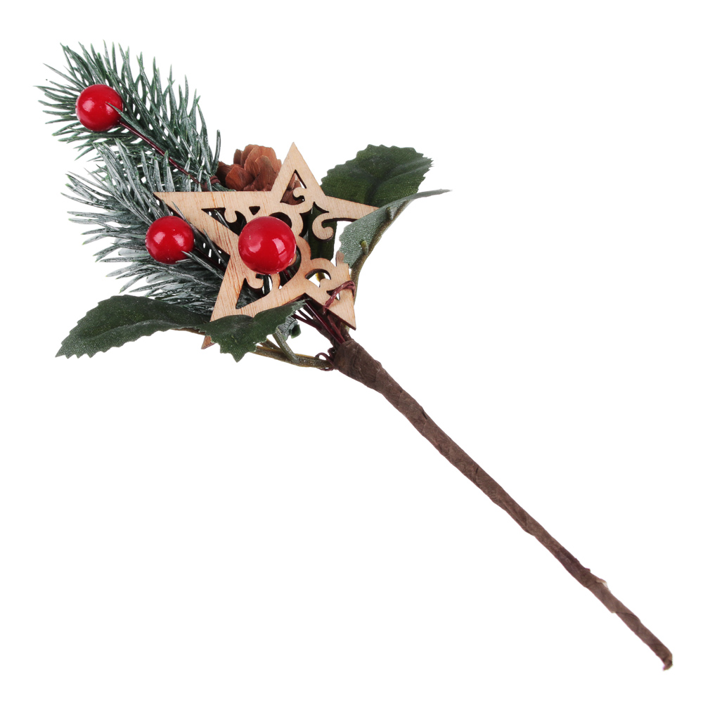 СНОУ БУМ Украшение декоративное в виде веточки, пластик, дерево, 20x10см, 3 вида, арт.№ 353-089