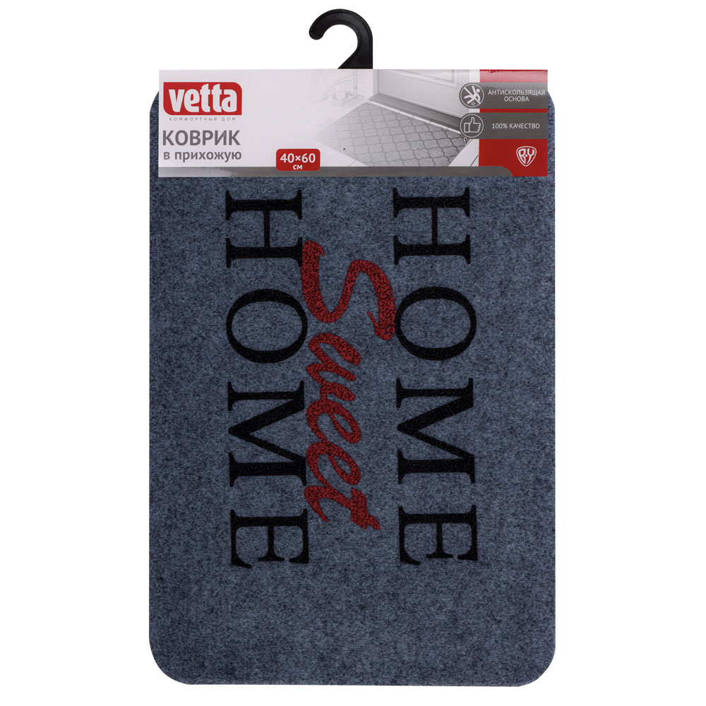 VETTA Коврик в прихожую, полиэстер, ПВХ, 40х60см, 3 дизайна, арт.№ 466-322