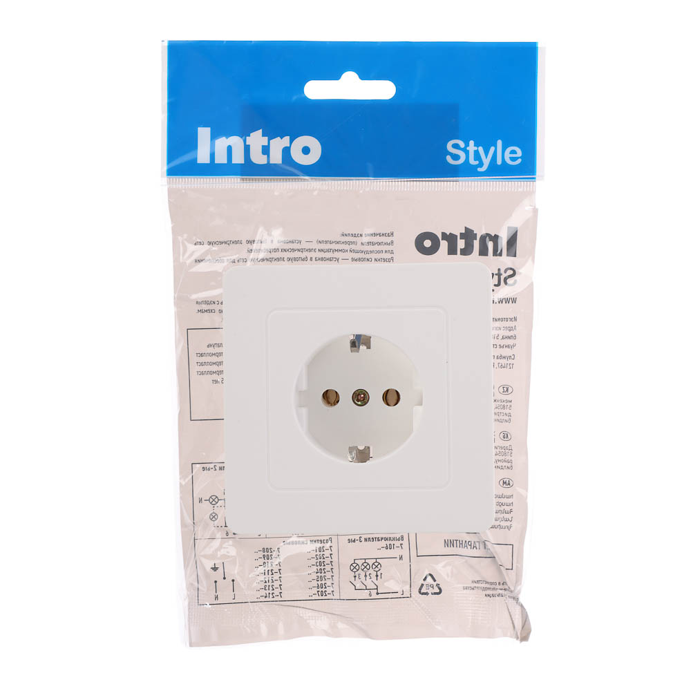 Розетка скрытой установки с заз. Intro Style 2P+E Schuko, 16А-250В, IP20, белая, арт.№ 904-146