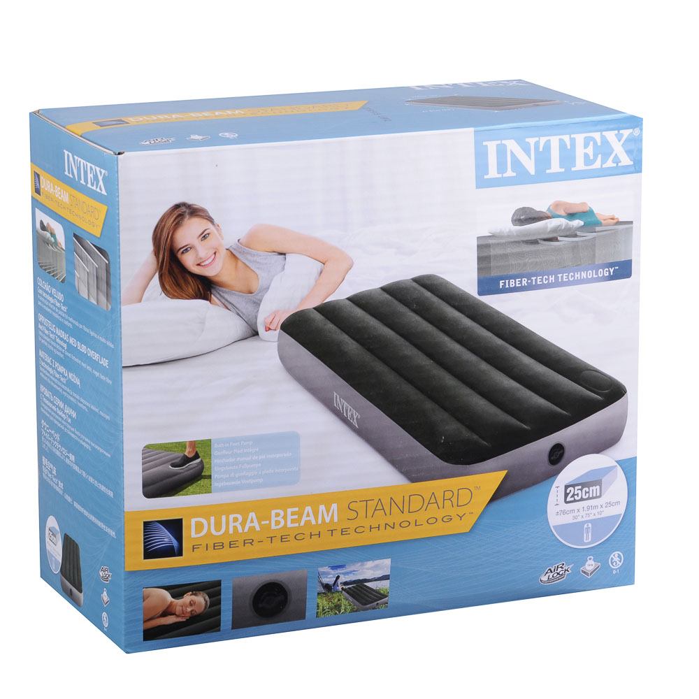 INTEX Матрас надувной DOWNY AIRBED, встроенный ножной насос, 191x76x25см, до 136кг, 64760, арт.№ 108-059