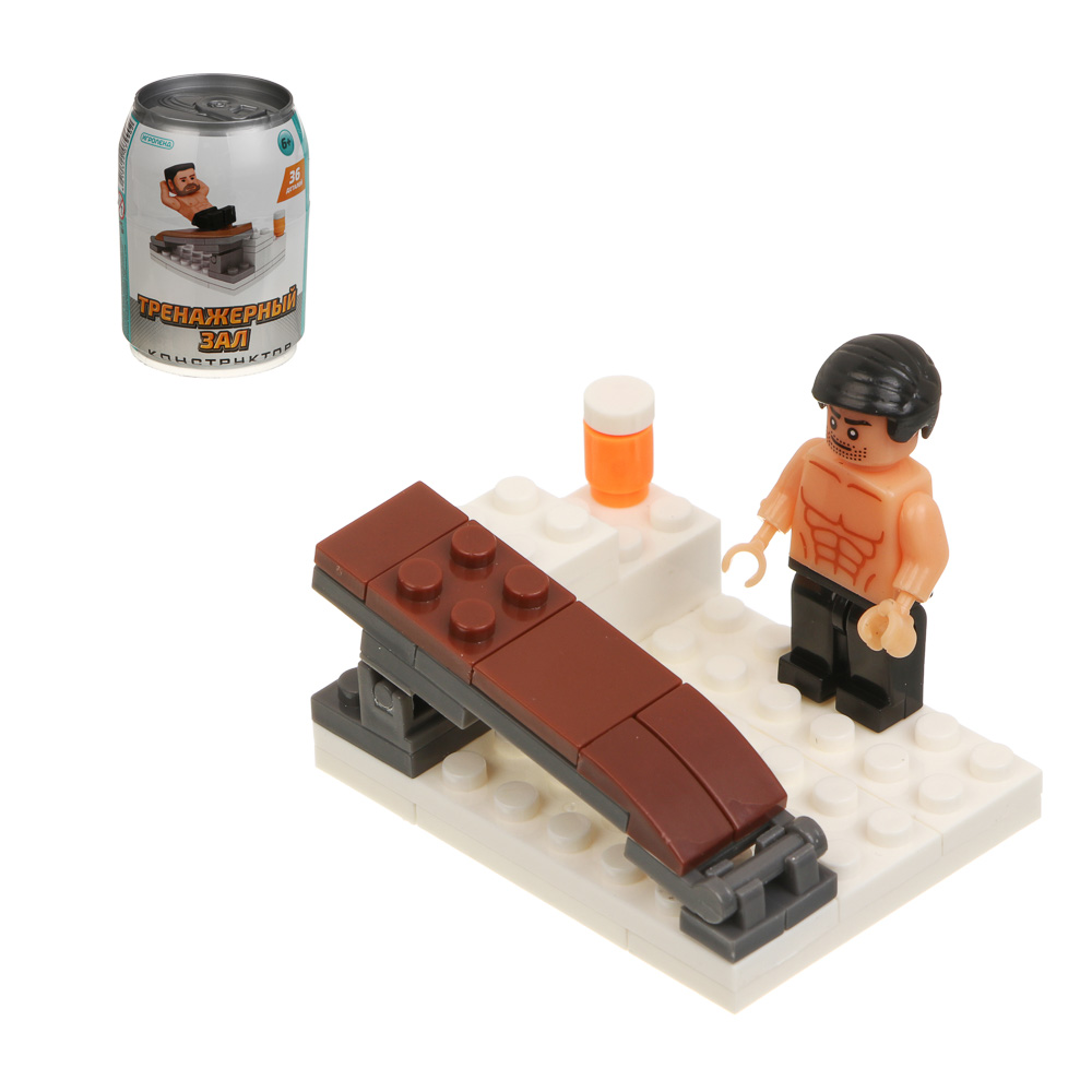 ИГРОЛЕНД Конструктор "Тренажерный зал" 6 в 1, в банке, 6,5х9 см, ABS, 6 видов, арт.№ 265-682