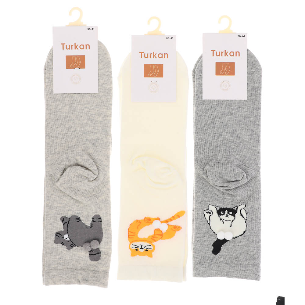 Носки универсальные с декором, тм Turkan, р. 36-41, 90%хлопок, 8% п/а, 2%лайкра,разноцветные, R0326, арт.№ 019-579