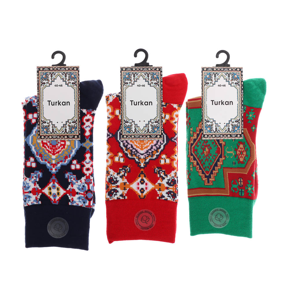 Носки универсальные с рисунком, тм Turkan, р. 40-46, 90% хлопок, 8%п/а, 2% эластан, разноцветные, арт.№ 019-580