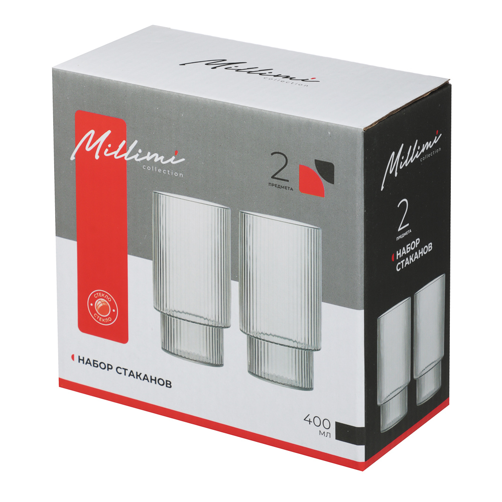 MILLIMI Набор стаканов Астра 400 мл, 2 шт, стекло, рифленый, арт.№ 878-618