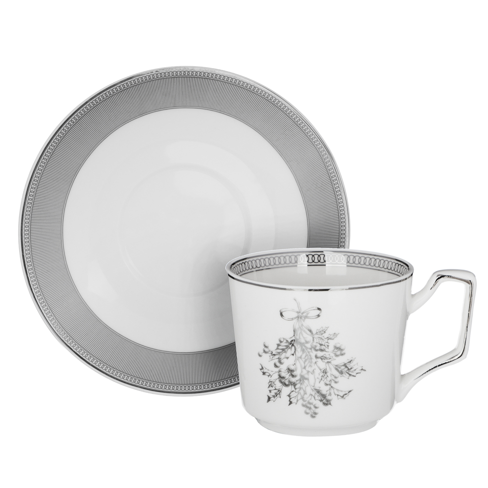 BY COLLECTION Сильвер Набор чайный 2 пр., 260мл, 15см, костяной фарфор, подарочная упаковка, арт.1, арт.№ 820-775