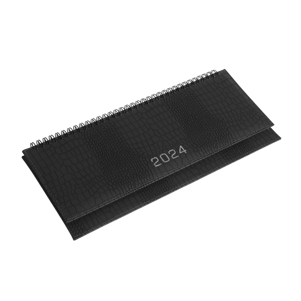 Планинг настол.на 2024 "КРОКО", 31x14,5см, 128 стр., тв.обл., иск.кожа под крокодила, спираль, черн., арт.№ 572-135