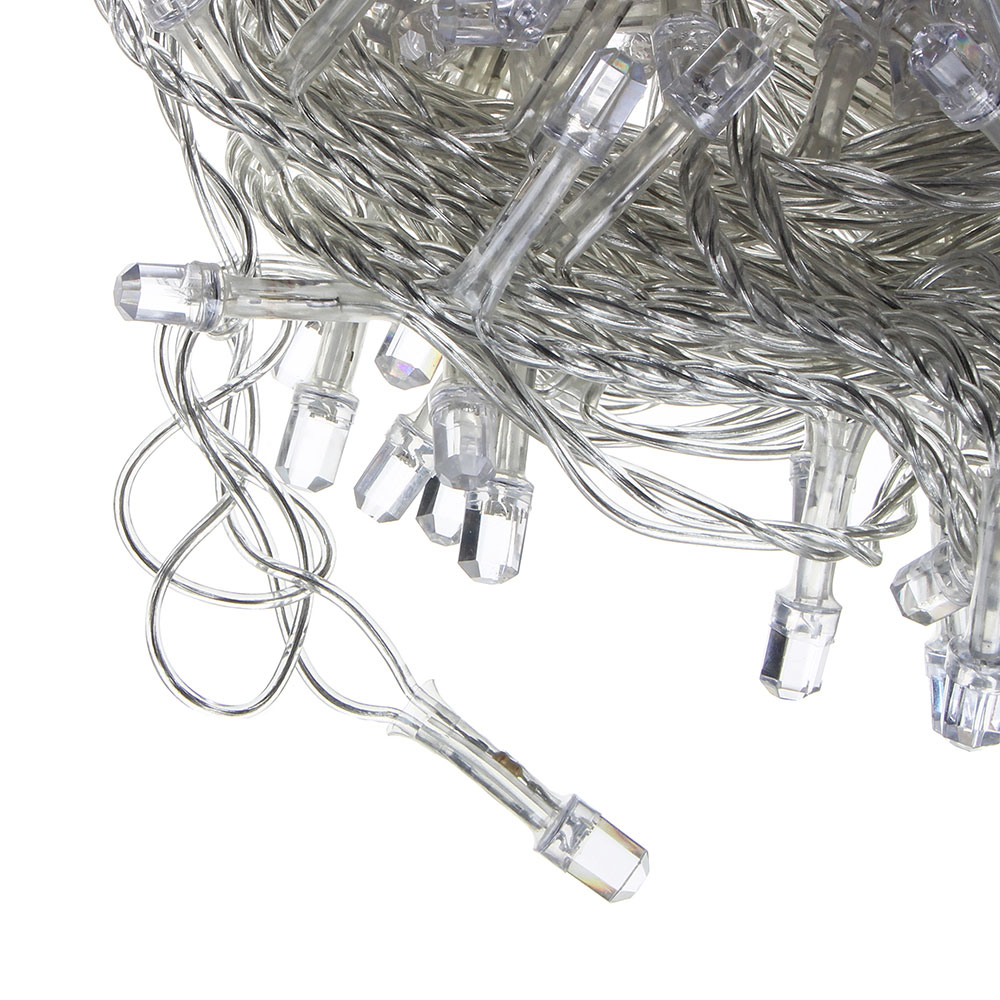 СНОУ БУМ Гирлянда эл. вьюн 9м, 100LED-алмаз,голубой, пост. свечение, ПВХ прозр., коннектор, 220В, арт.№ 351-489