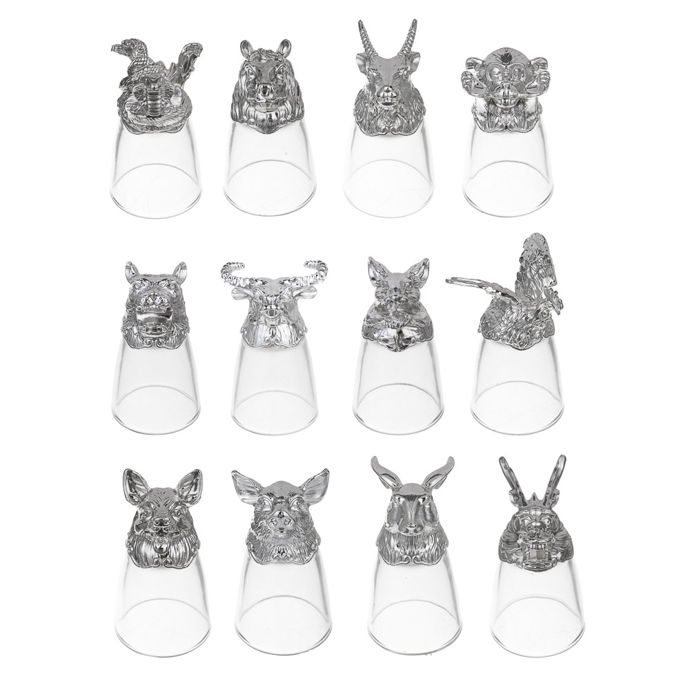 Набор стопок перевертышей тм MILLIMI Знаки зодиака, 30мл, серебро, стекло, 12шт, арт.№ 878-604