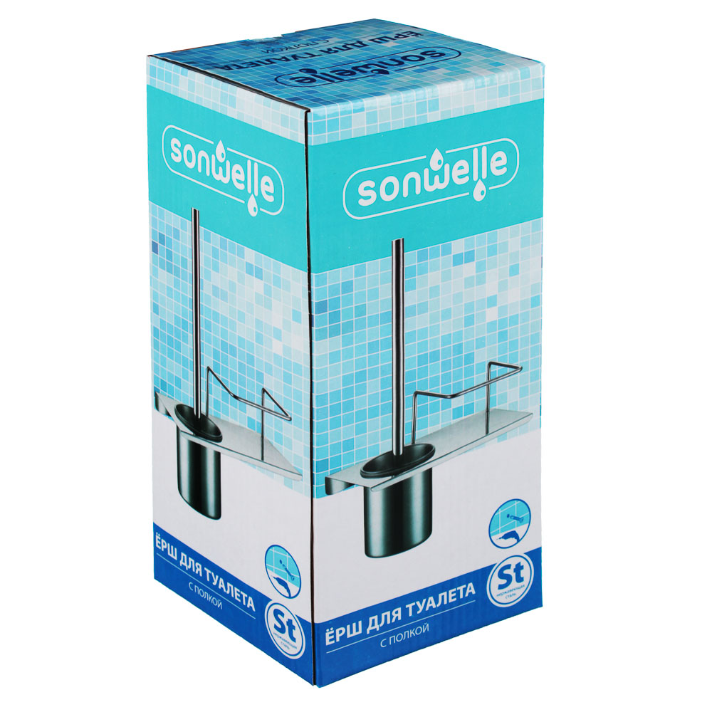SonWelle Ёрш для туалета с полкой, нерж.сталь, хром, арт.№ 542-015
