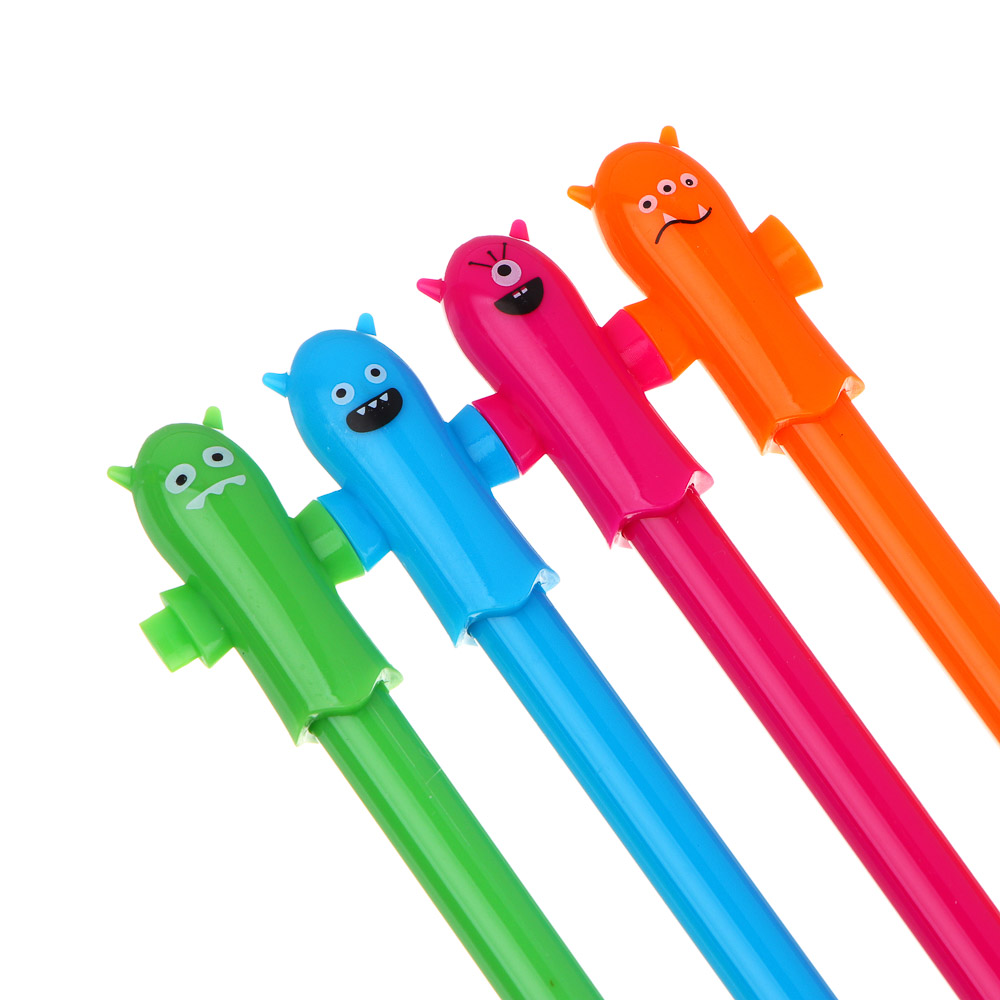 ЯЩЕРЫ Набор ручек шариковых синих, 4 цвета корпуса, наконечник в форме ящера, пластик, ПВХ бокс, арт.№ 524-231