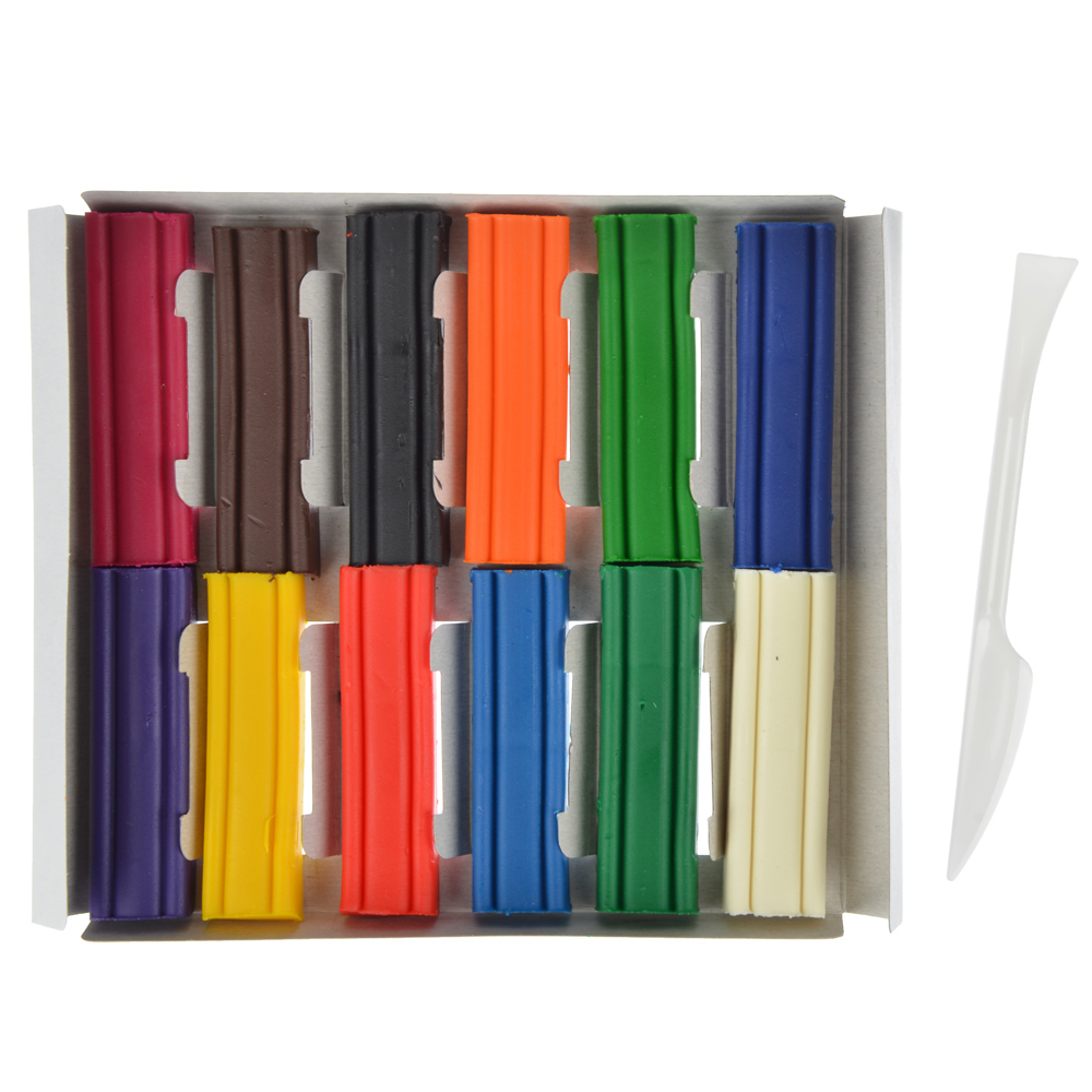 ClipStudio Пластилин мягкий, 12цв. 240г "Альфа", со стеком, в картонной коробке с выб.лаком, ПРЕМИУМ, арт.№ 239-046