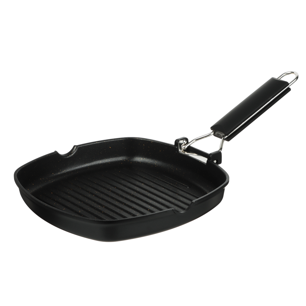 SATOSHI Кобальт Сковорода-гриль литая а/приг. покр. Мрамор, 24х24см, индукция, складная ручка, арт.№ 846-384