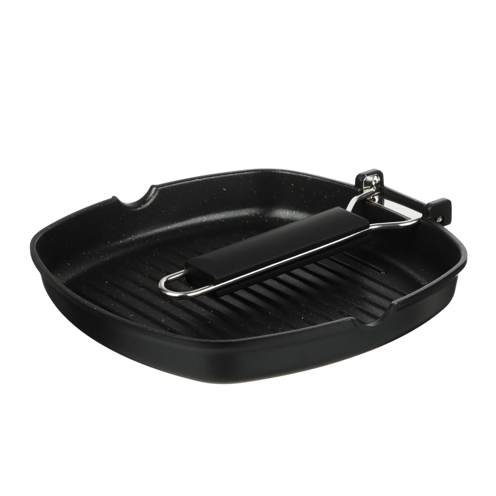 SATOSHI Кобальт Сковорода-гриль литая а/приг. покр. Мрамор, 24х24см, индукция, складная ручка, арт.№ 846-384