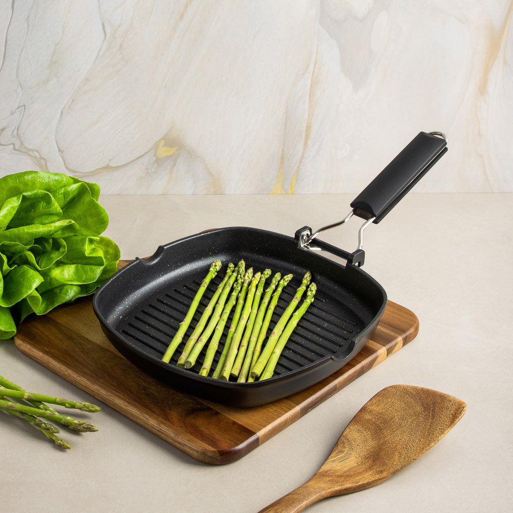 SATOSHI Кобальт Сковорода-гриль литая а/приг. покр. Мрамор, 24х24см, индукция, складная ручка, арт.№ 846-384