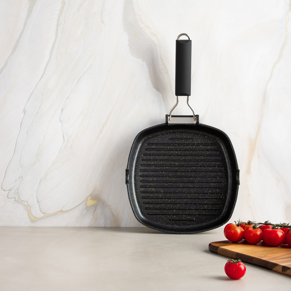 SATOSHI Кобальт Сковорода-гриль литая а/приг. покр. Мрамор, 24х24см, индукция, складная ручка, арт.№ 846-384