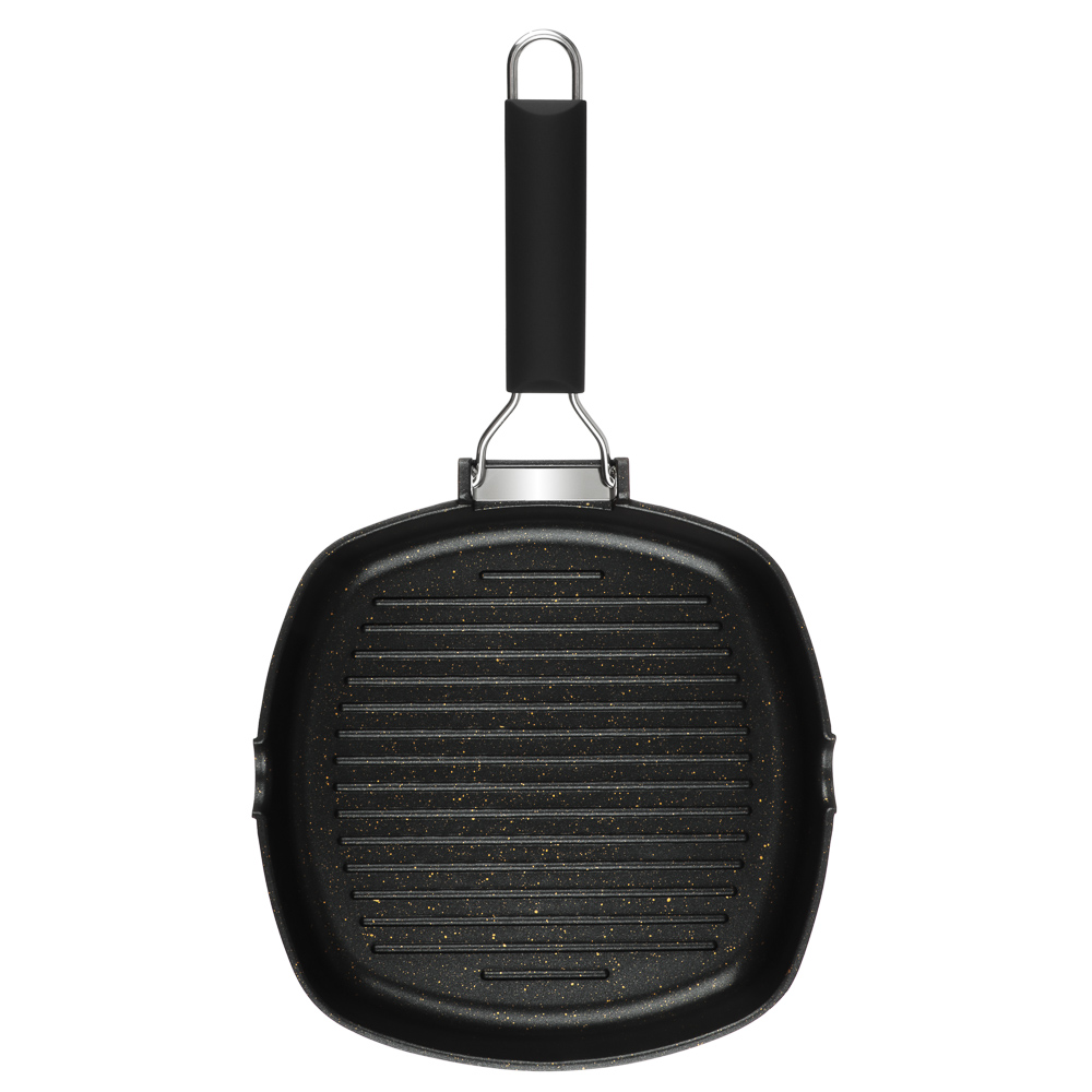 SATOSHI Кобальт Сковорода-гриль литая а/приг. покр. Мрамор, 24х24см, индукция, складная ручка, арт.№ 846-384