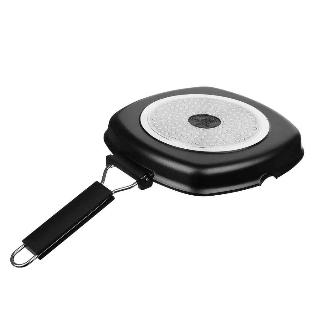 SATOSHI Кобальт Сковорода-гриль литая а/приг. покр. Мрамор, 24х24см, индукция, складная ручка, арт.№ 846-384