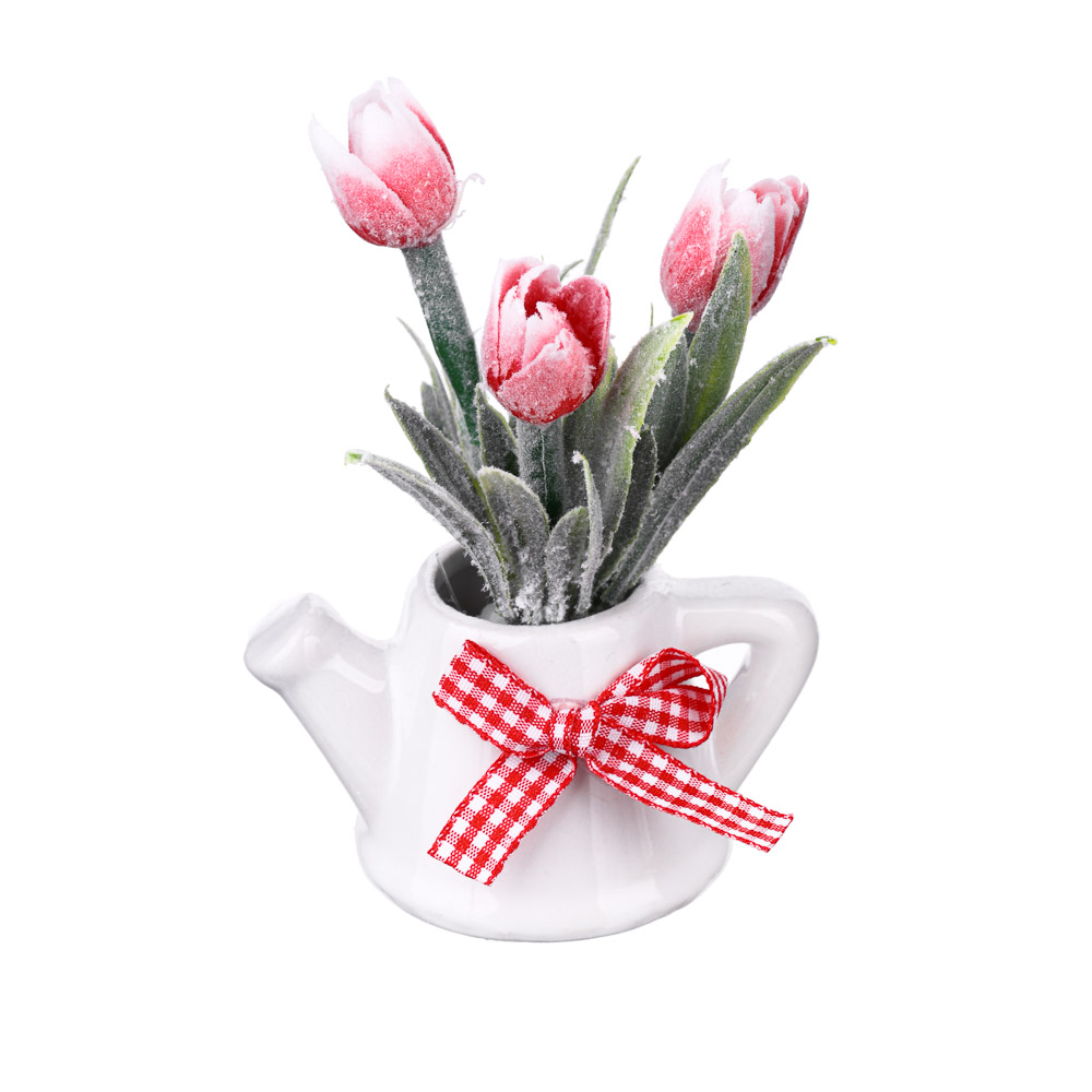 LADECOR Цветок в горшке Цветочная коллекция, пластик, полиэстер, 12х8х6 см, 2вида, 6 цветов, 1507-16, арт.№ 501-440