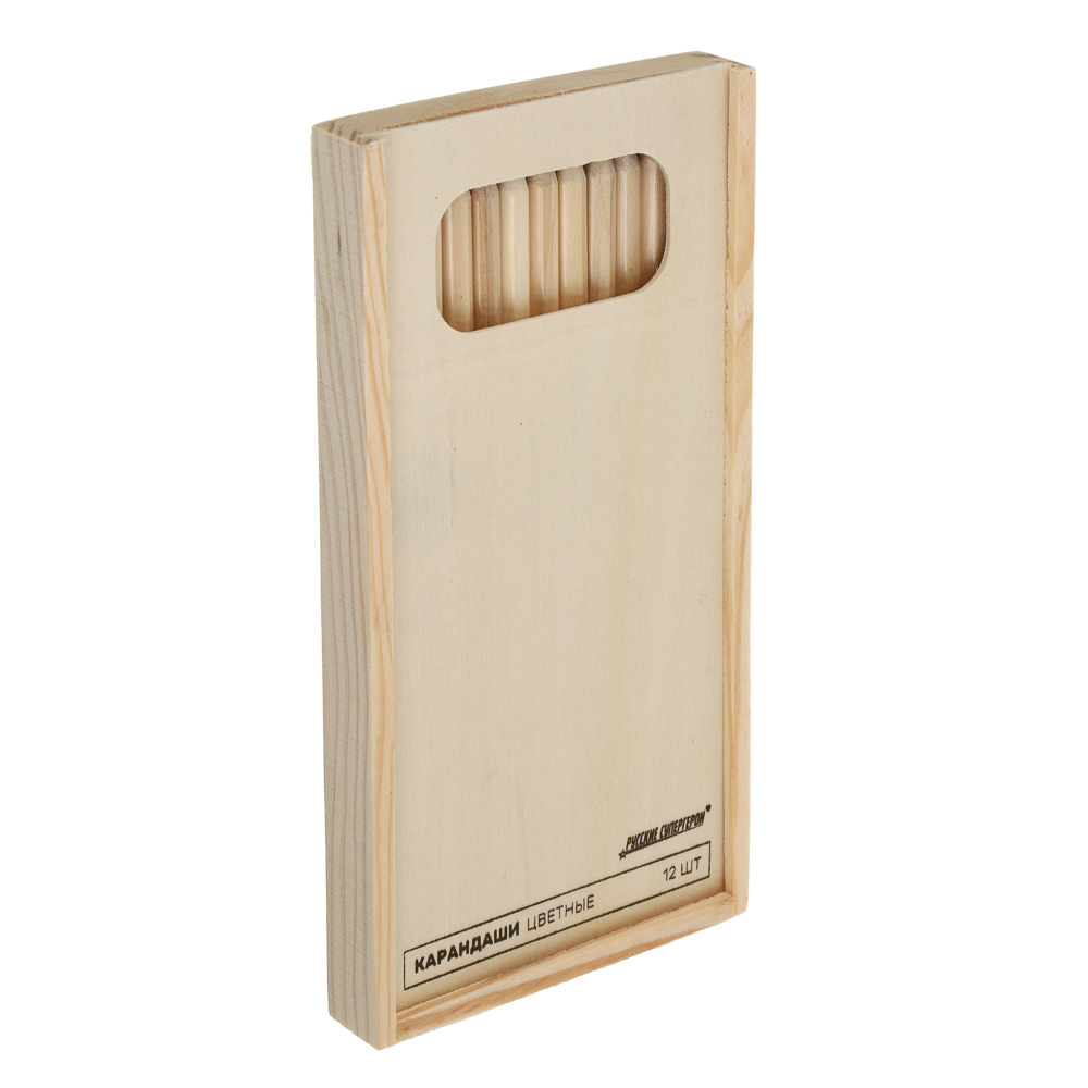 Карандаши 12 цветов, в дерев.пенале BY Русские Супергерои "Свет" натурал. дерево, шестигранные, арт.№ 801-095