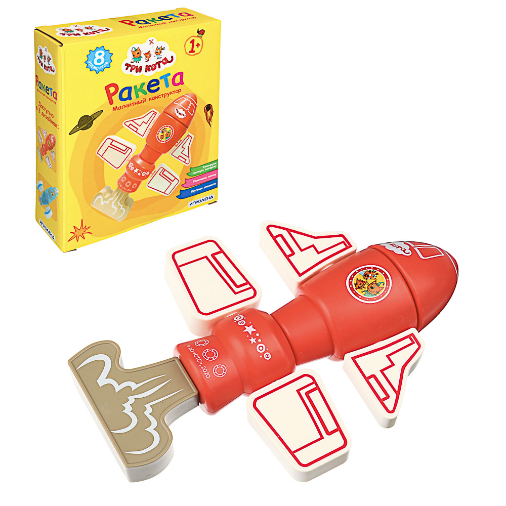 ИГРОЛЕНД Конструктор магнитный "Ракета Три кота", 8 дет., ABS, 15х19х5см, 2 дизайна, арт.№ 859-061