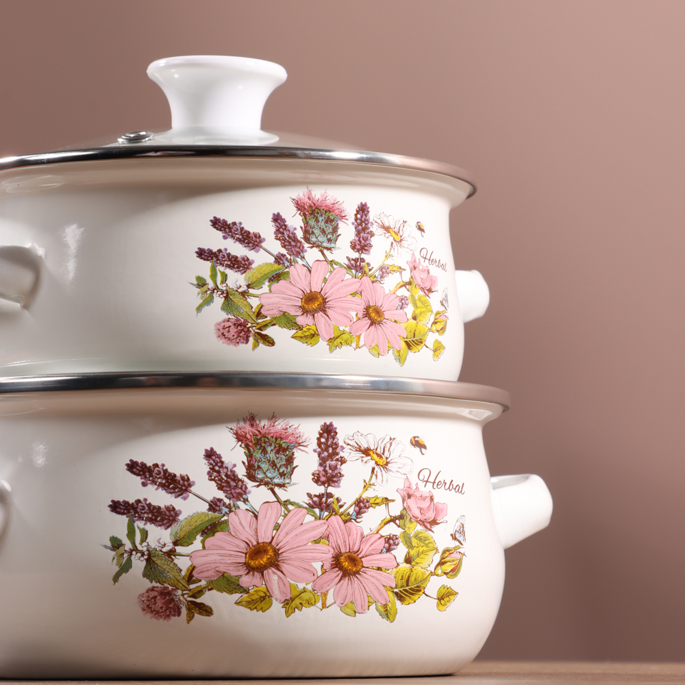 Набор мини-кастрюли 2шт.+салатник 1шт., с крышками, 6 пр (14/16/+14см, 0,7/1,1+0,7л) "Ботаника", арт.№ 894-011