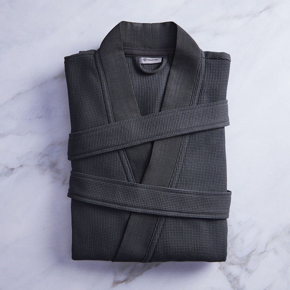 BY COLLECTION Халат мужской вафельный, size XL, 90% хлопок, 10% полиэстер, графит, арт.№ 482-616