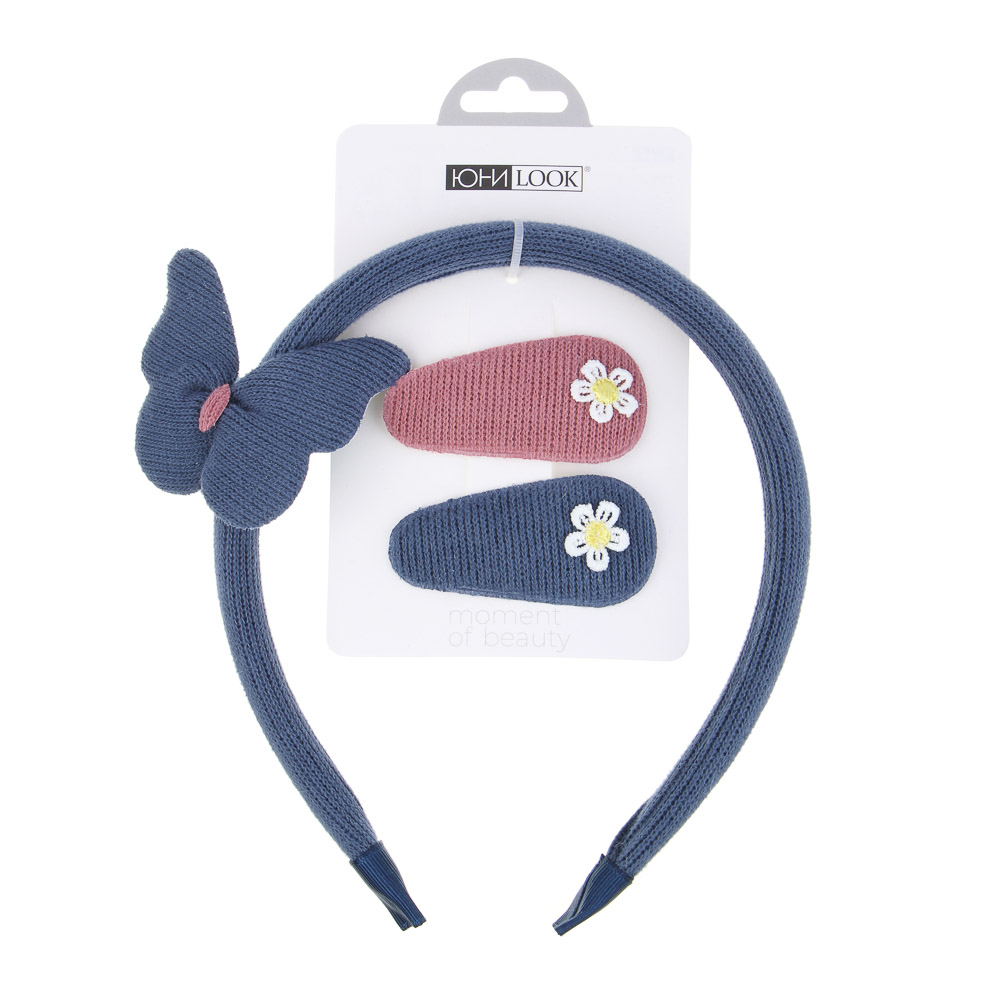 ЮНИLOOK Набор для волос 3 пр.: ободок 1,3см, зажим 2 шт. 5см, 5 цветов, ACS-111, арт.№ 323-042