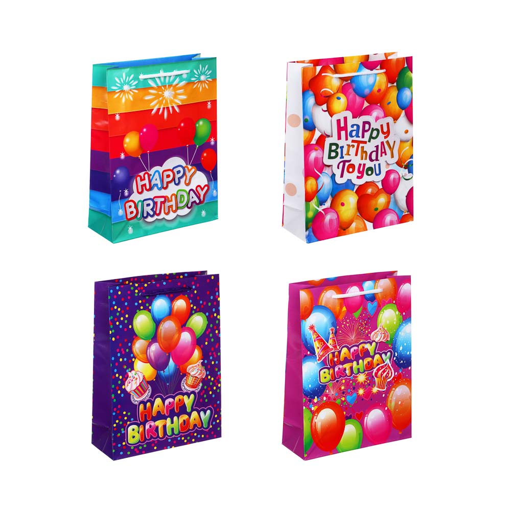 Пакет подарочный бумажный тм LADECOR, M 18x24x7 см, 4 дизайна, С Днем Рождения, арт 1, арт.№ 507-135