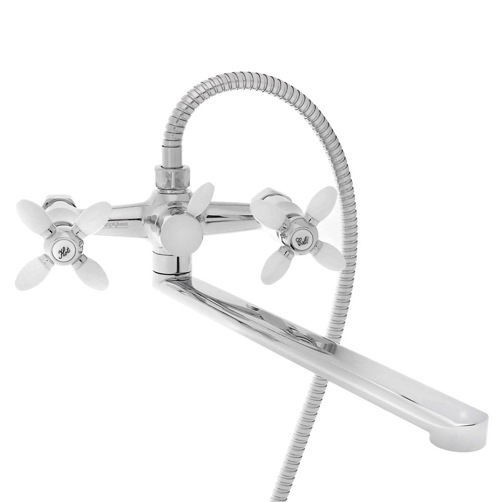 СоюзКран Смеситель для ванны с душем, прямой излив 30см, кер. кр-б. 1/2, цинк, хром/белый SK08-P243, арт.№ 567-169