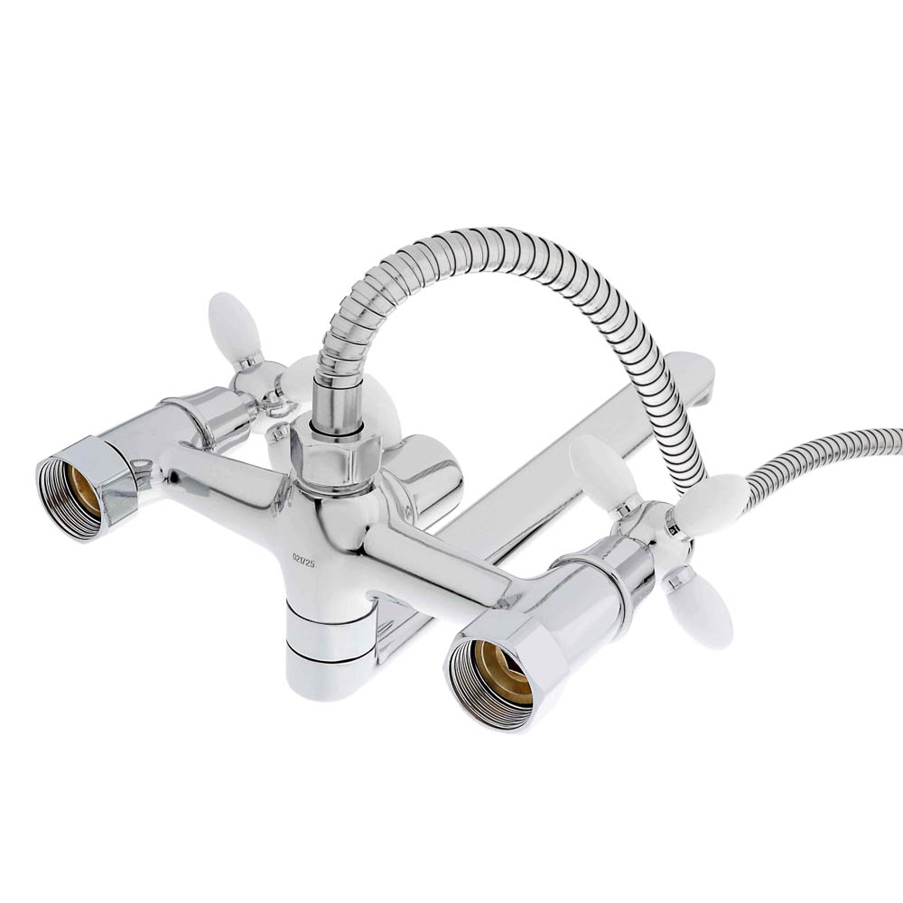 СоюзКран Смеситель для ванны с душем, прямой излив 30см, кер. кр-б. 1/2, цинк, хром/белый SK08-P243, арт.№ 567-169