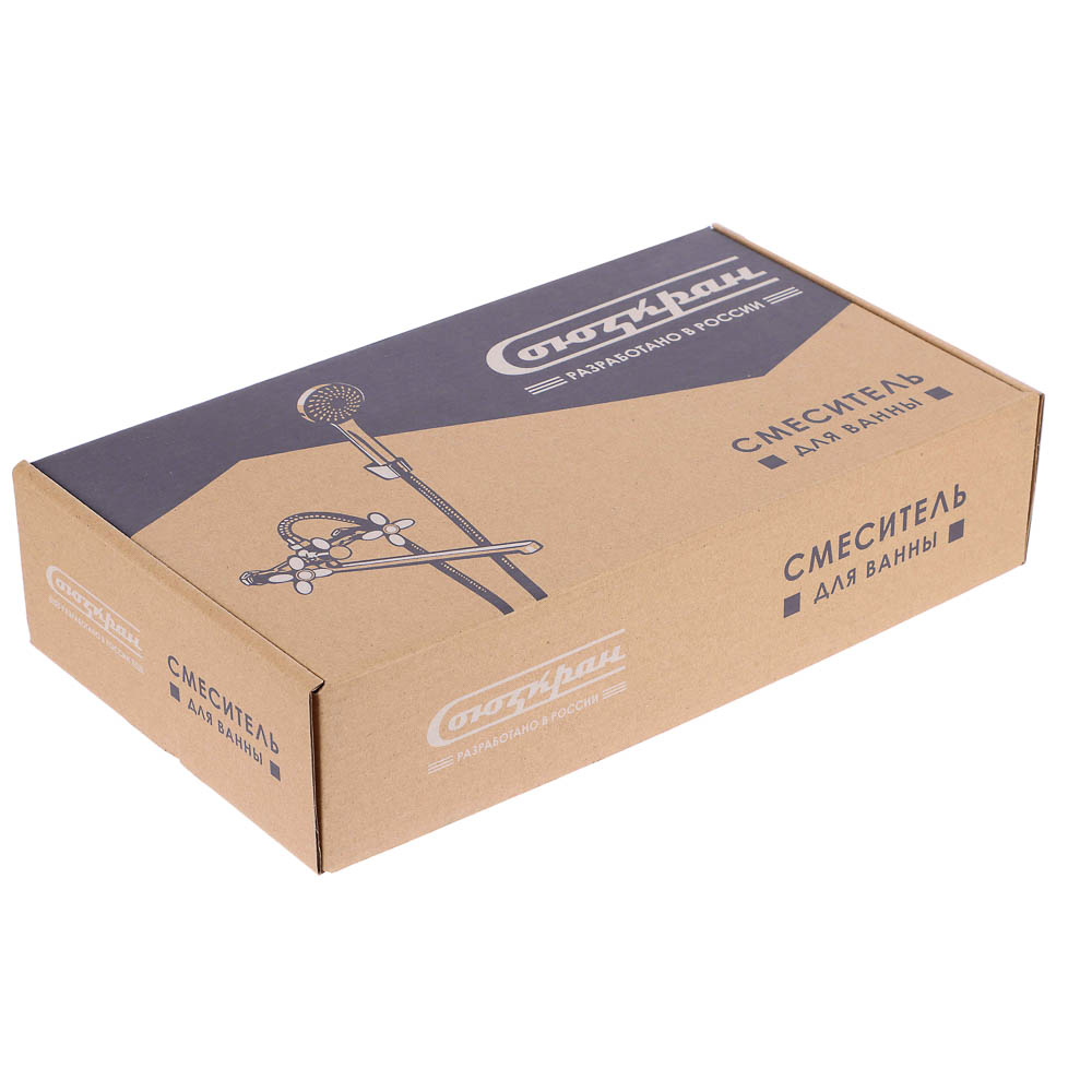 СоюзКран Смеситель для ванны с душем, прямой излив 30см, кер. кр-б. 1/2, цинк, хром/белый SK08-P243, арт.№ 567-169