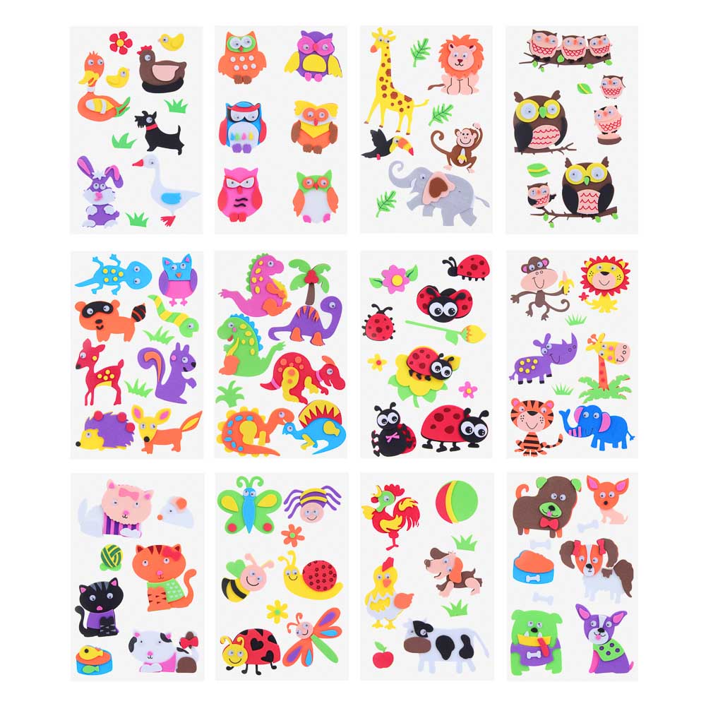 Fntastic Набор наклеек декоративных, 22x12,5 см, ПЕВА, животные, 12 дизайнов, арт.№ 503-020