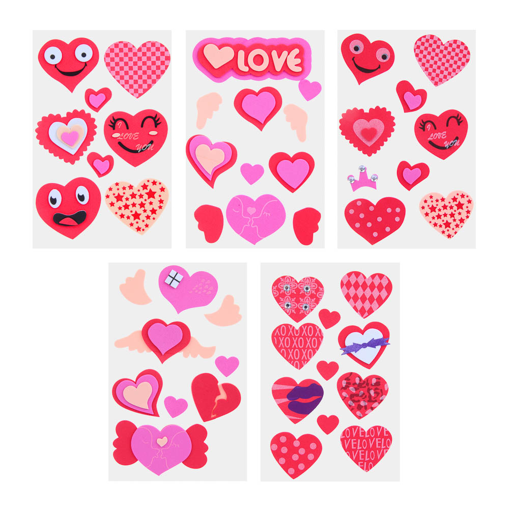 Fntastic Набор наклеек декоративных, 22x12,5 см, ПЕВА, сердечки, 5 дизайнов, арт.№ 503-021