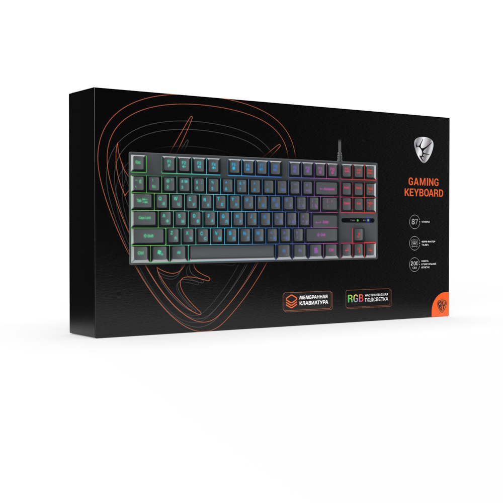 Игровая клавиатура проводная BY TKL, мембранная, 87 кл., RGB, 2м, арт.№ 405-069