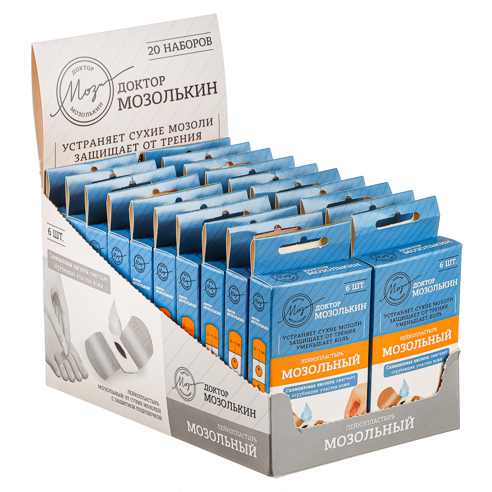 Лейкопластырь "Доктор Мозолькин" мозольный, на ткан.осн, 7х2см,6шт, арт.№ 360-129