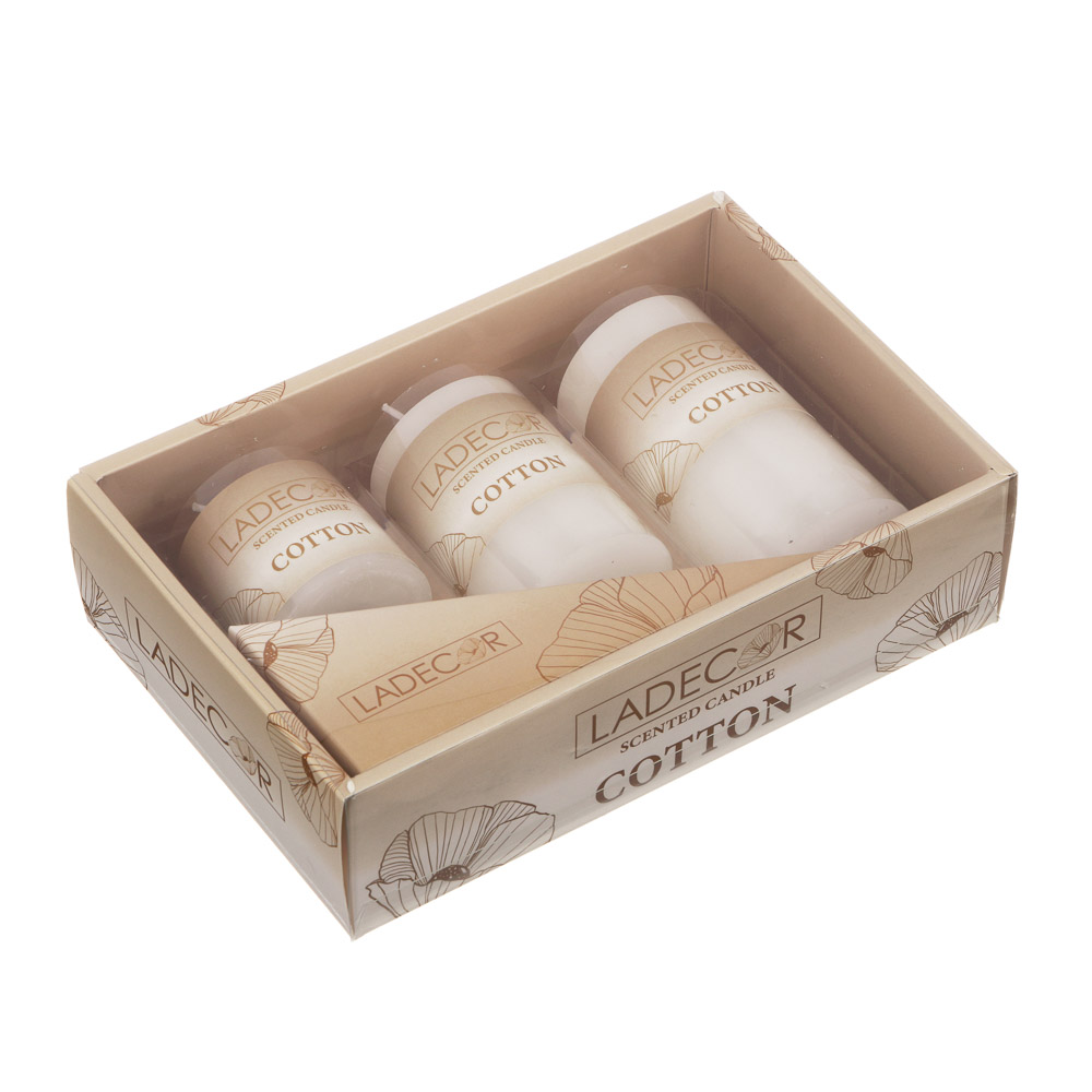 LADECOR Набор ароматических свечей, парафин, 3 шт, набор (5x5см, 5x7,5см, 5x10см) хлопок, арт.№ 508-874