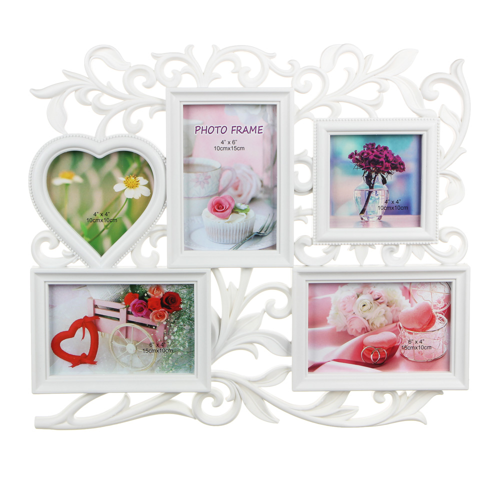 Фоторамка на 5 фотографий, пластик, 42х37см, арт.1908-5, 2 цвета, арт.№ 520-419