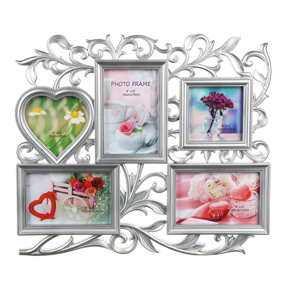 Фоторамка на 5 фотографий, пластик, 42х37см, арт.1908-5, 2 цвета, арт.№ 520-419