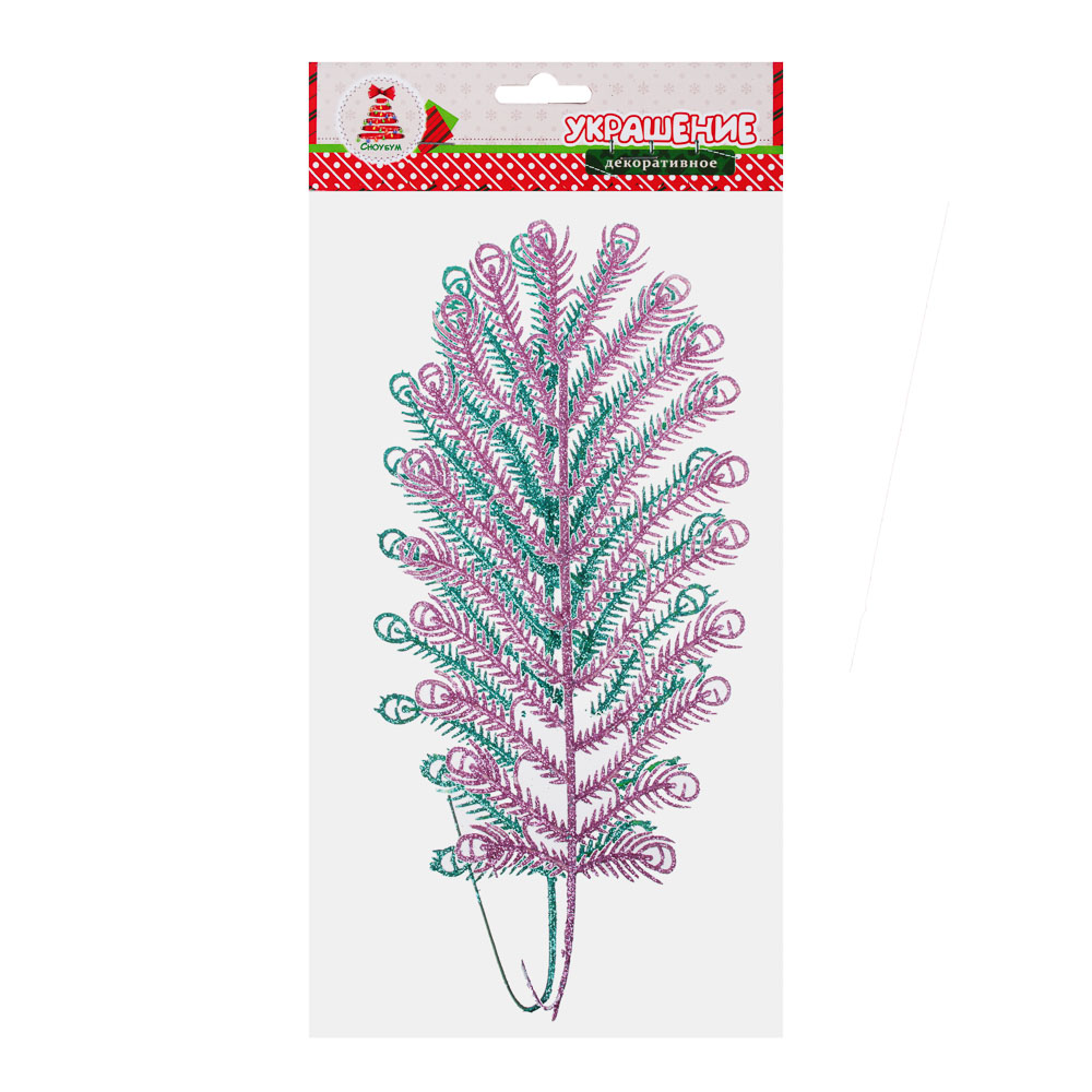 СНОУ БУМ Украшение декоративное в виде веточки с глиттером, пластик, 25х15см/34-37см, 6 видов, арт.№ 353-096