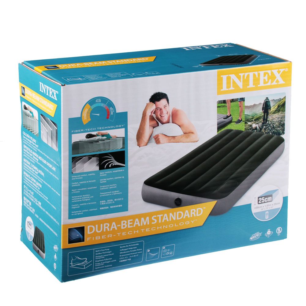 INTEX Матрас надувной DOWNY AIRBED, встроенный ножной насос, 191x99x25см, до 136кг, 64761, арт.№ 108-060