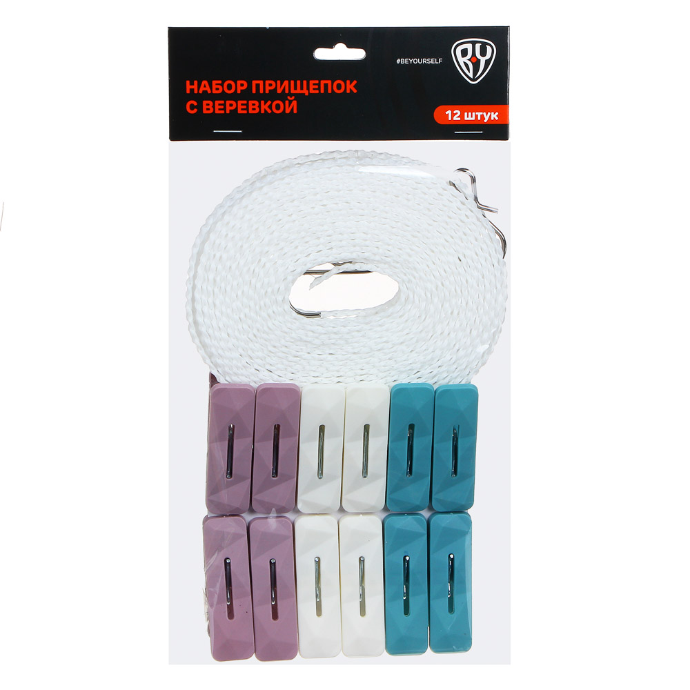 BY Набор прищепок 12шт с веревкой "В гостях у сказки", пластик, арт.№ 453-100