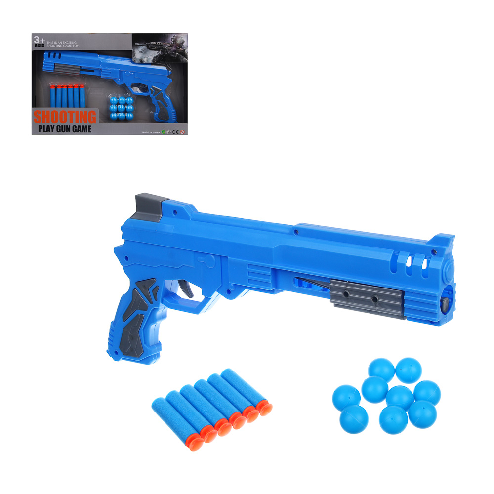 ИГРОЛЕНД Пистолет с шариками и пулями, АБС-пластик, ПП, ЭВА, 37х3,5х24 см, 2 диз, арт.№ 261-810